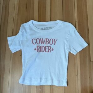 White Tee with Pink Cowboy Rider Print